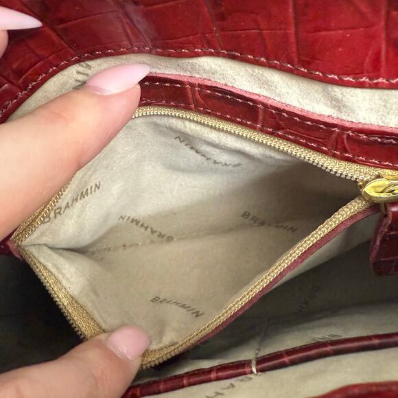 Brahmin Red Embossed Croc Leather Shoulder Mini Bag Purse Gold Hardware - Picture 12 of 12